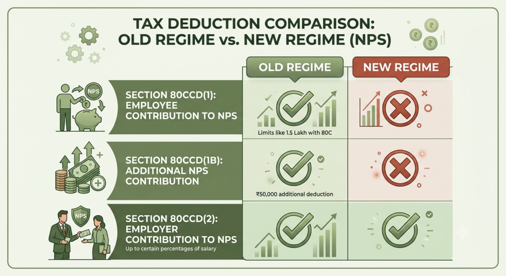 Which NPS deductions survive in the New Tax Regime and which do not.